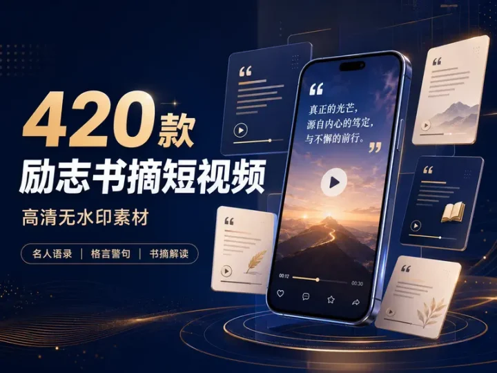 420款高清无水印名人励志书摘短视频素材合集-数品库