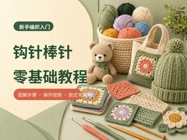 钩针棒针零基础视频教程与数千款编织图解合集-数品库