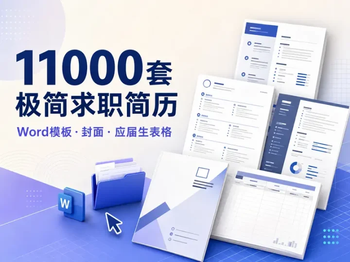 11000套简约求职简历Word模板封面与应届生表格合集-数品库