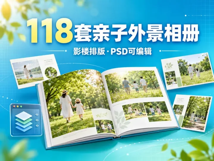 118套亲子外景相册PSD排版设计模板精选合集-数品库
