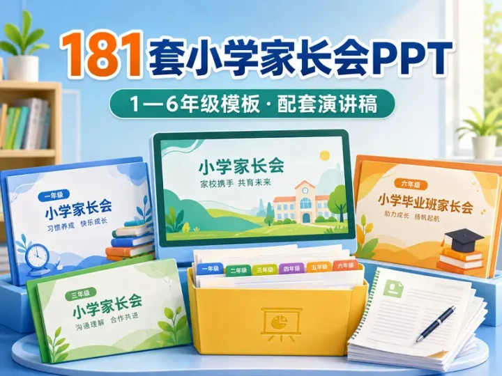 181套小学家长会PPT模板与演讲稿精选合集-数品库