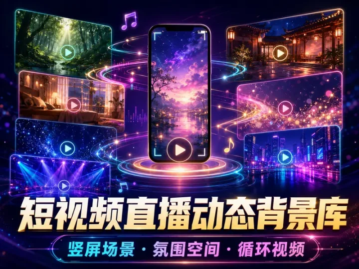 短视频直播竖屏动态背景素材库:夜听情感与场景视频-数品库