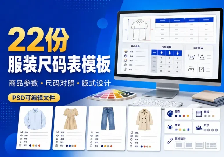 22份服装尺码表PSD模板:商品参数信息可编辑设计-数品库
