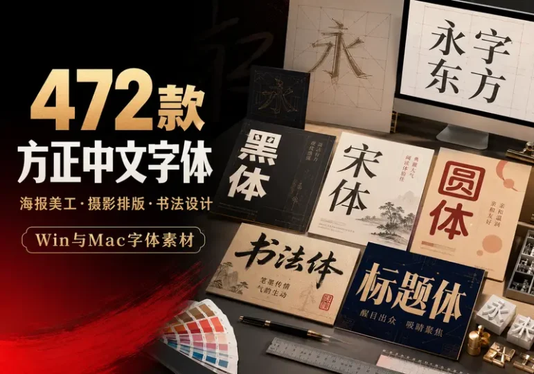 472款方正中文字体素材库:海报美工与书法排版-数品库