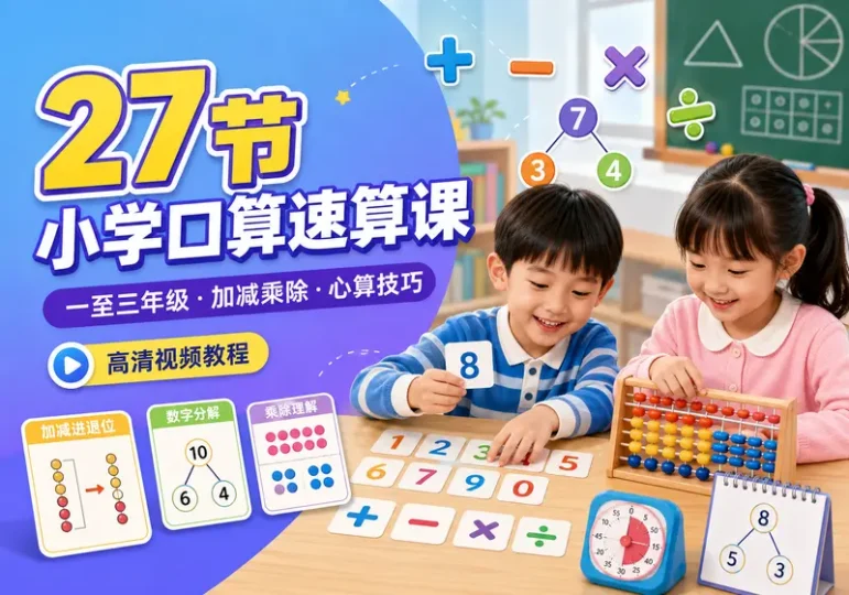 27节小学口算心算速算视频课:一至三年级适用-数品库