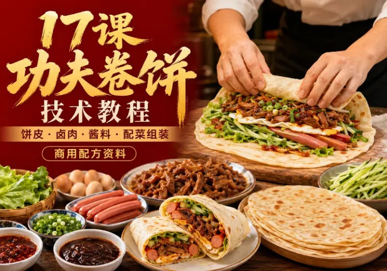 17课功夫卷饼商用技术教程:饼皮卤肉与酱料配方-数品库