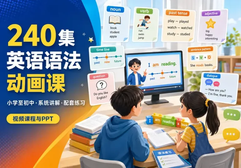 240集小学初中英语语法动画课与配套练习资料-数品库