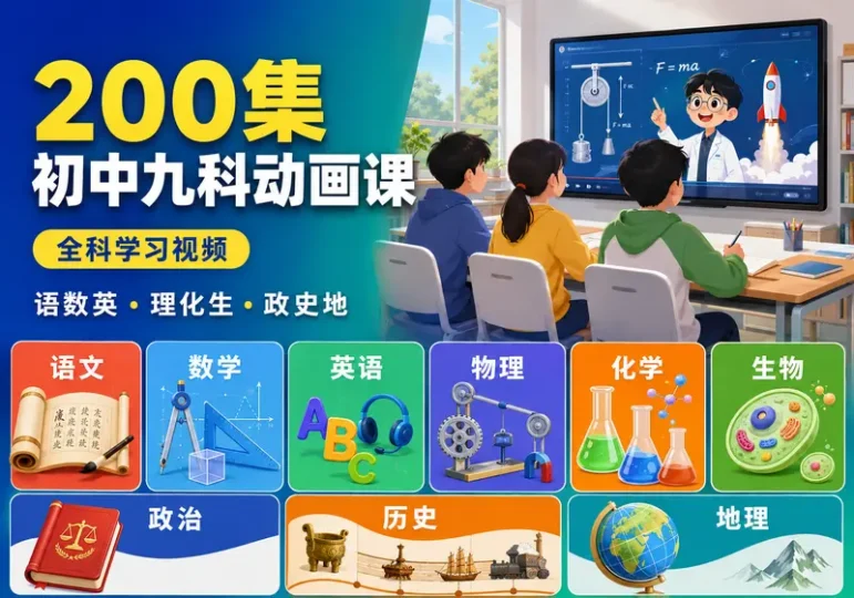 200集初中九科动画课程:语数英及理化政史地-数品库