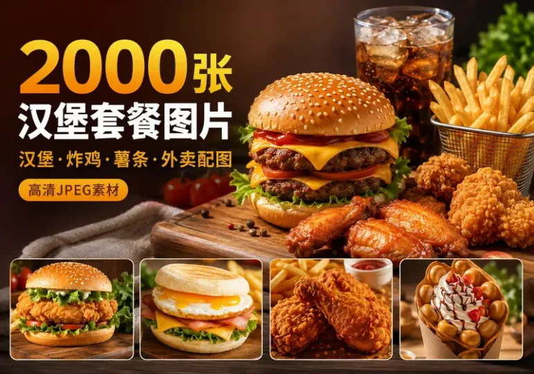 2000张高清汉堡套餐与炸鸡小吃外卖配图素材-数品库