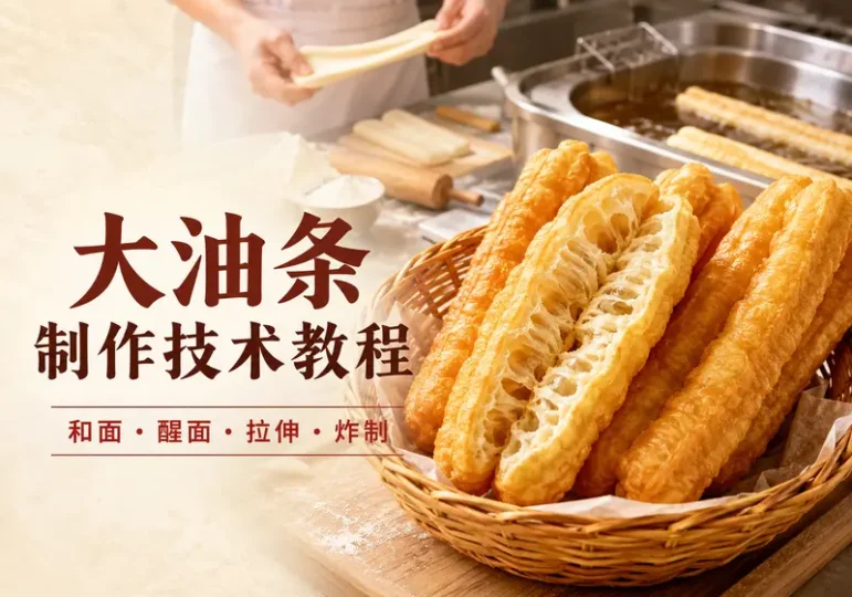 商用大油条制作教程:和面醒面与炸制技术-数品库