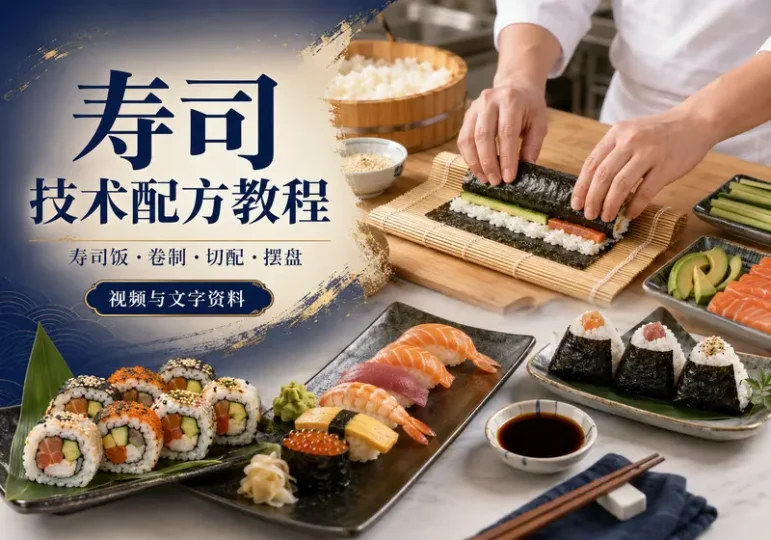 寿司技术配方视频教程:紫菜饭团与卷寿司制作-数品库