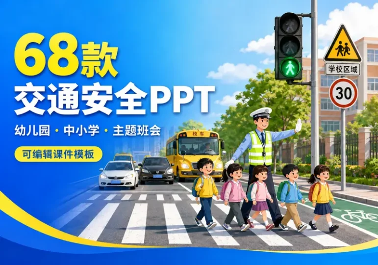 68款幼儿园中小学交通安全教育PPT课件模板-数品库
