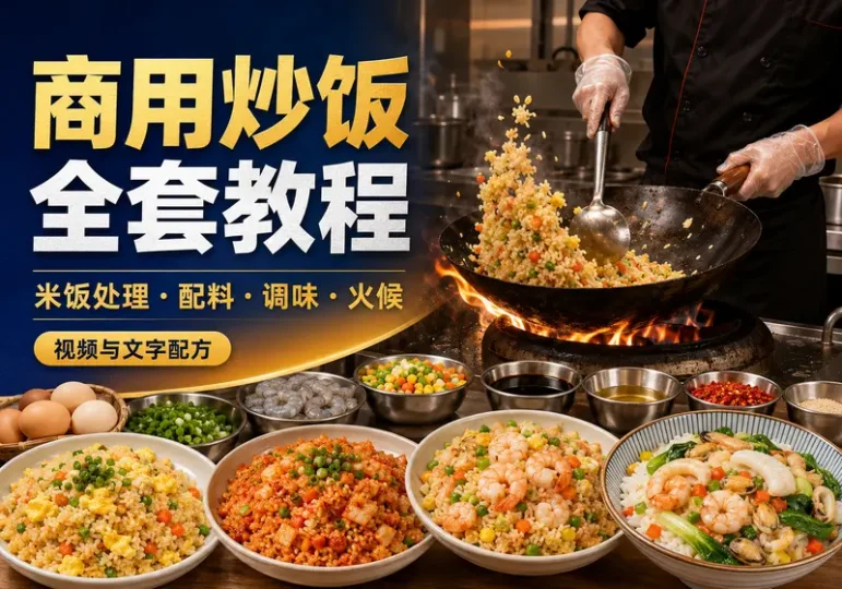 商用炒饭全套视频教程与摆摊文字配方资料-数品库