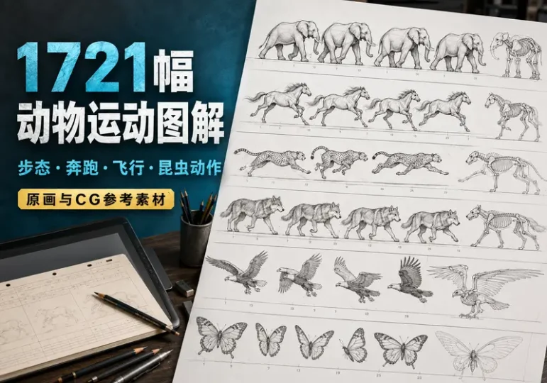 1721幅动物昆虫运动规律图解与原画参考素材-数品库