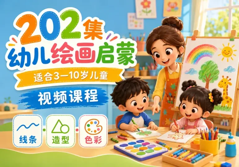 202集幼儿绘画启蒙视频：3至10岁美术课程-数品库