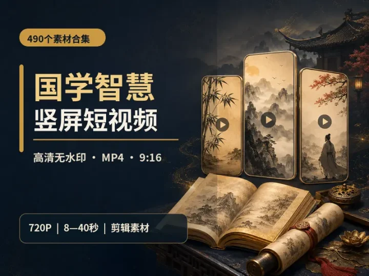 490个国学智慧竖屏短视频素材合集,高清无水印-数品库