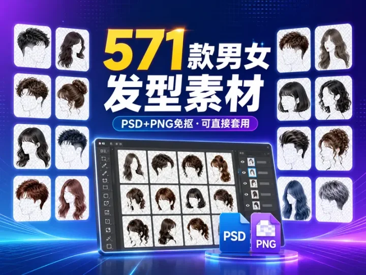 571款男女发型PSD与PNG免抠素材合集-数品库