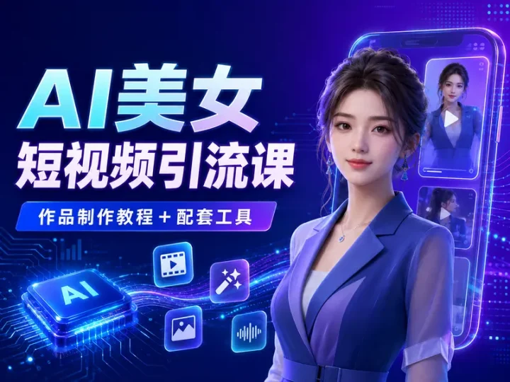AI美女短视频单号引流教程与配套软件实操课-数品库