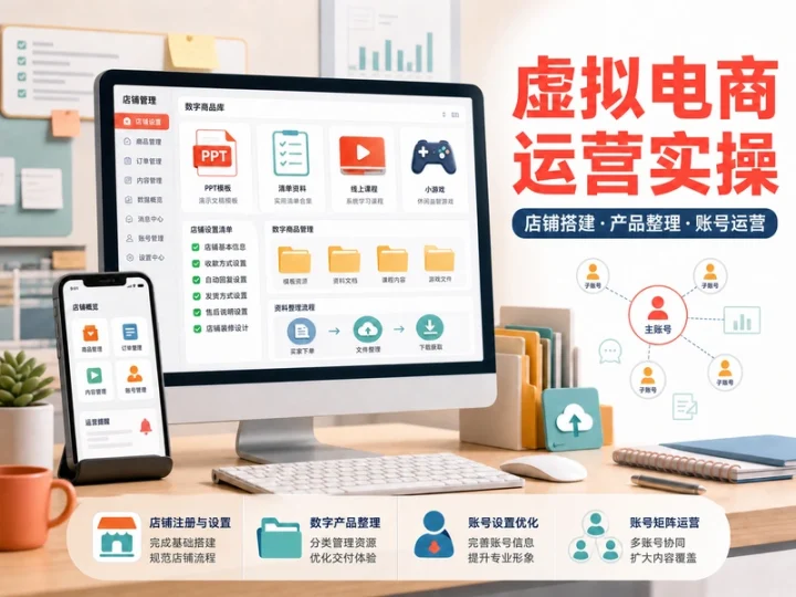 小红书虚拟电商系列课程含店铺搭建与数字产品运营-数品库