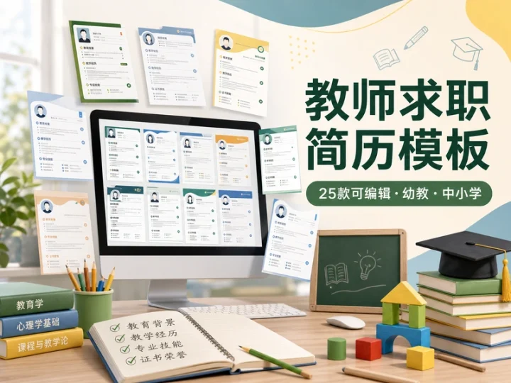 25款中小学教师求职简历模板可编辑含幼教应届生版式-数品库