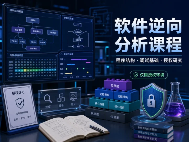 软件逆向分析视频课程含脱壳调试与程序保护基础-数品库