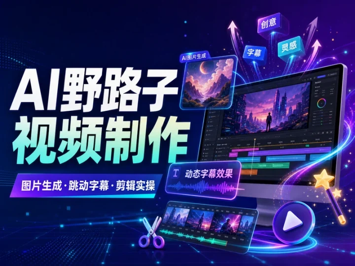 AI野路子视频制作教程:图片生成与跳动字幕实操-数品库