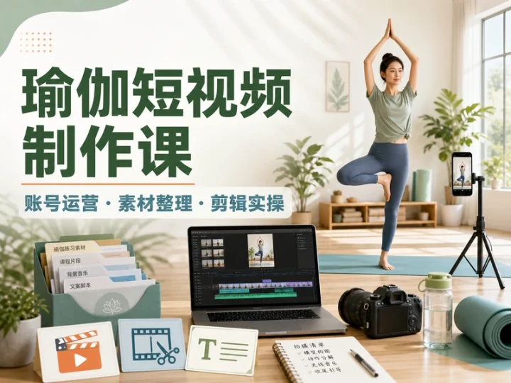 瑜伽短视频内容制作教程:账号运营与剪辑实操-数品库