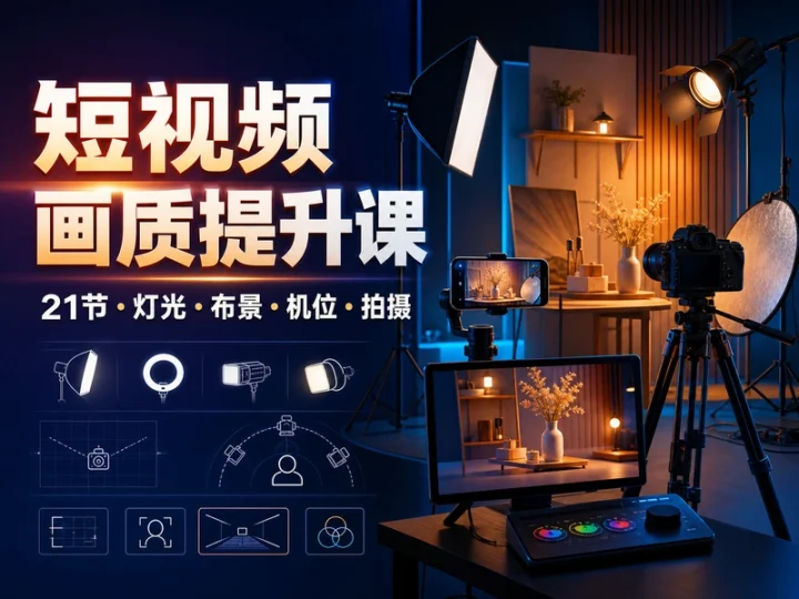 21节短视频画质提升课：灯光布景与拍摄实操-数品库