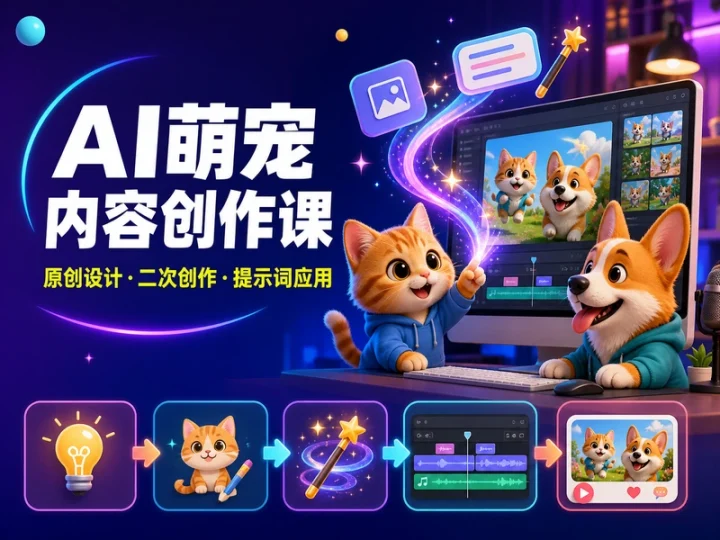 AI萌宠短视频创作实操课:原创设计与提示词应用-数品库