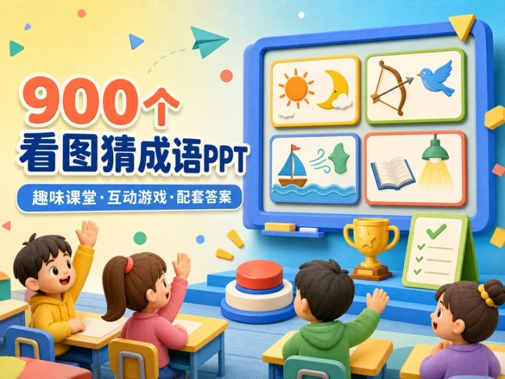 900个看图猜成语PPT课件:含答案趣味互动合集-数品库