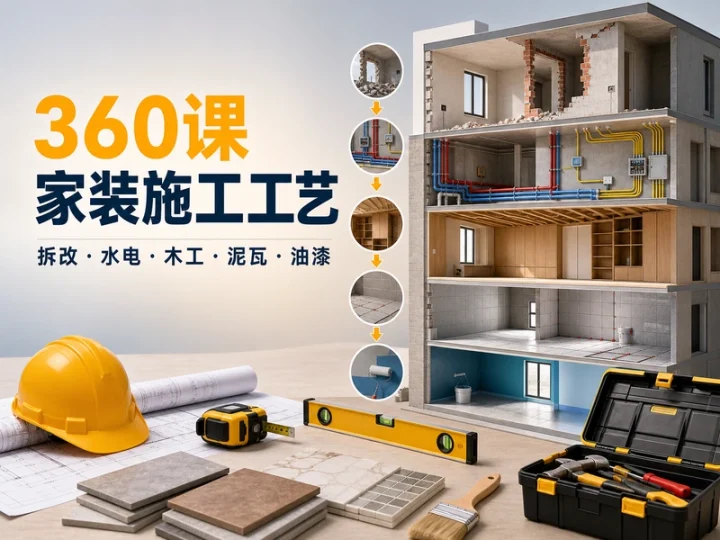 360课全套家装施工工艺视频:水电木工油漆教程-数品库