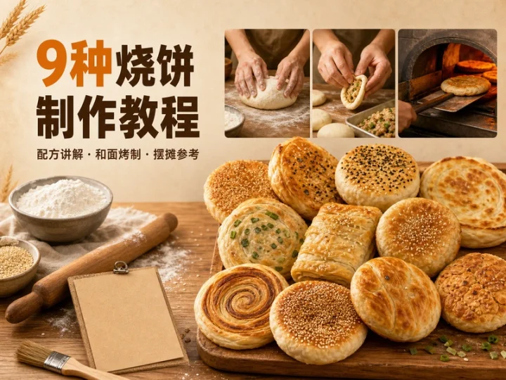 9种烧饼制作技术教程:配方工艺与小吃摆摊参考-数品库