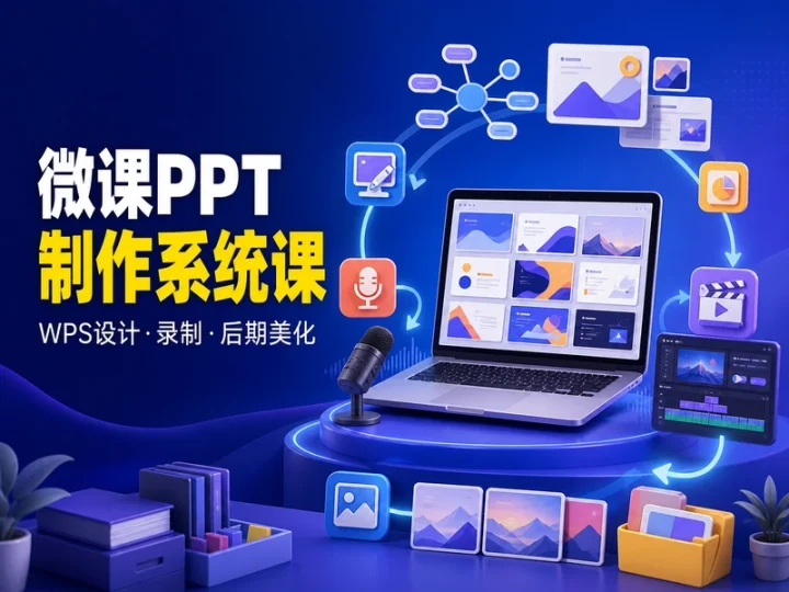 微课PPT制作系统课:WPS设计录制与后期美化-数品库