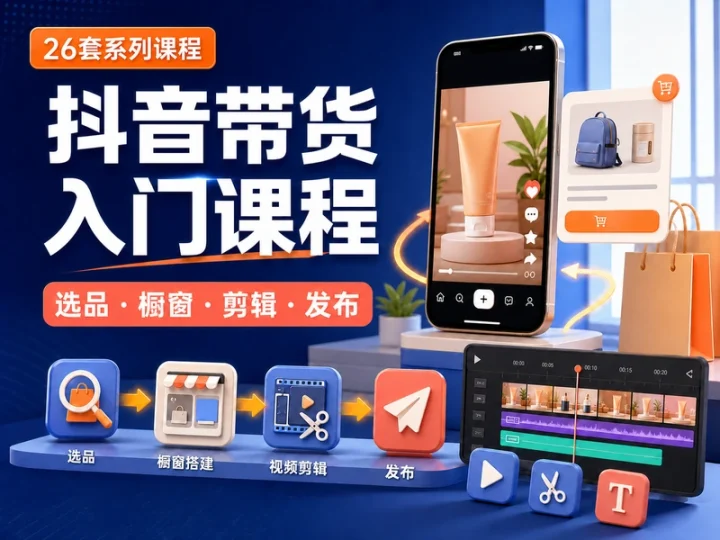 抖音短视频带货26套入门课:选品剪辑与橱窗运营-数品库
