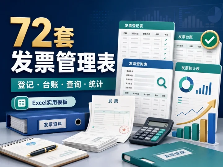 72套发票管理Excel模板:登记台账与开票统计表-数品库