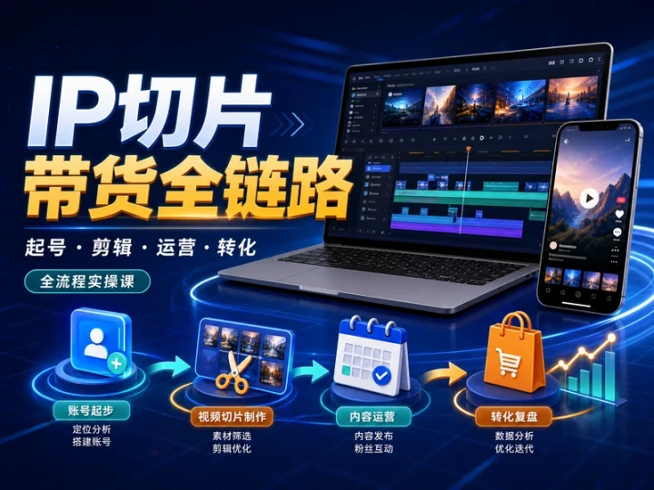 IP切片带货全链路实操课:起号剪辑与运营转化-数品库