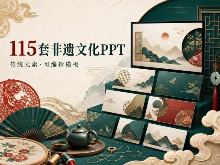 115套非遗文化PPT模板:中国传统元素精选合集-数品库