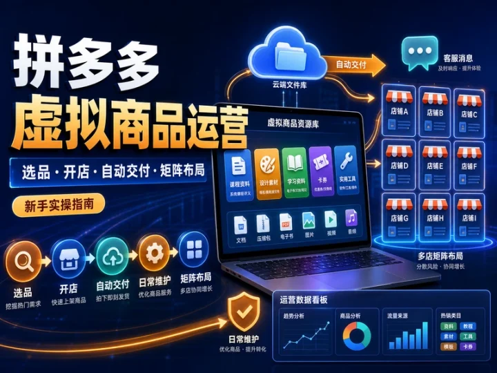 拼多多虚拟商品矩阵运营课:选品开店与自动交付-数品库