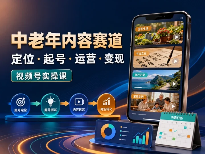 视频号中老年内容赛道实操课:起号运营与变现流程-数品库