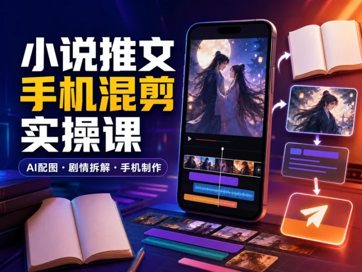 小说推文手机混剪实操课:AI配图与内容制作全流程-数品库