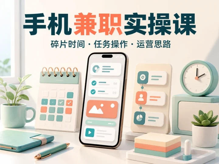 手机兼职任务实操课:碎片时间运营思路整理-数品库