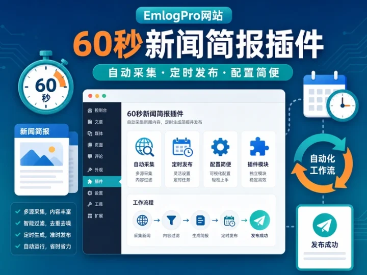 EmlogPro新闻简报自动采集定时发布插件-数品库