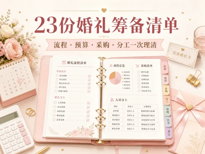 23份婚礼筹备清单与预算流程表格资料包-数品库