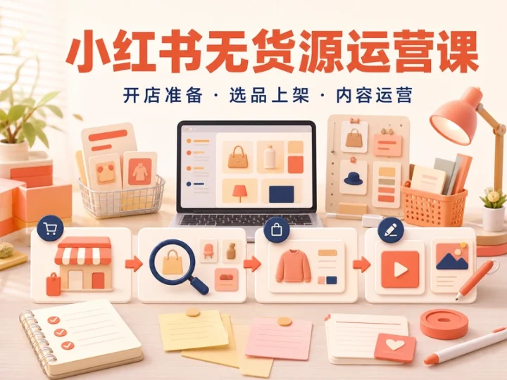 小红书无货源店铺运营课:开店选品到内容实操-数品库