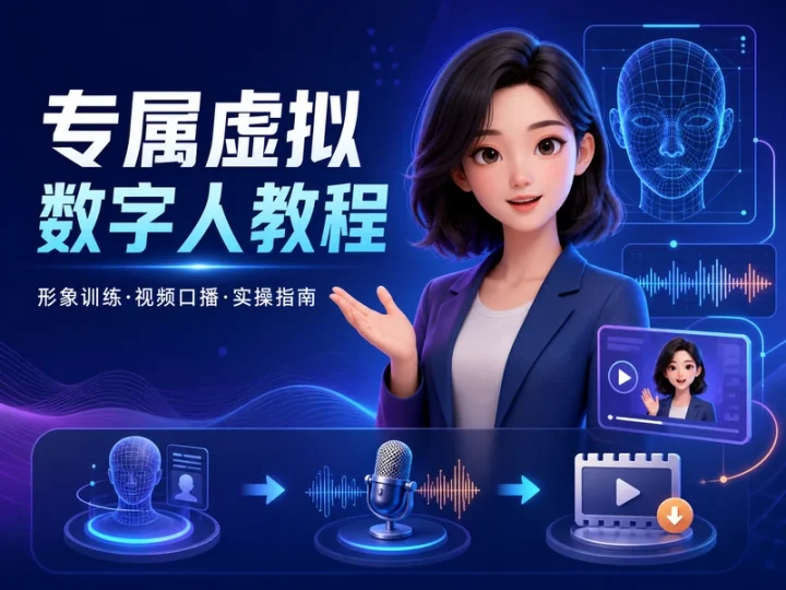 专属虚拟数字人制作教程:形象训练与口播视频实操-数品库