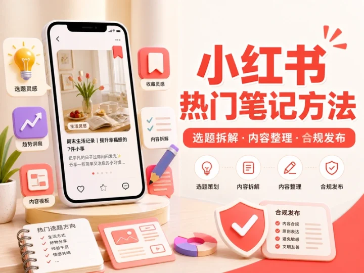 小红书热门笔记选题拆解与内容整理运营教程-数品库