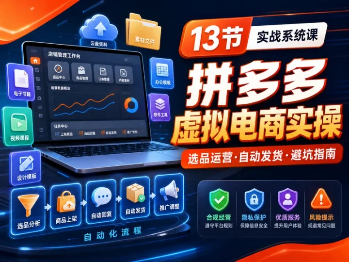 13节拼多多虚拟电商选品运营与自动发货实操课-数品库