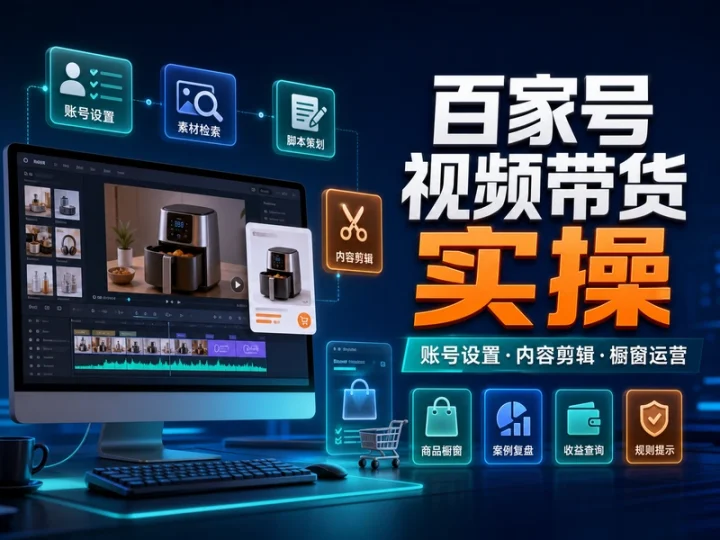 百家号短视频带货账号搭建与剪辑运营实操教程-数品库