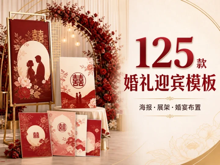 125款婚礼迎宾海报PSD模板含展架与婚宴设计-数品库