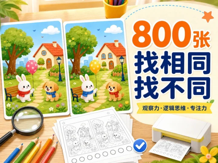 800张幼儿找不同找相同益智训练素材可打印-数品库